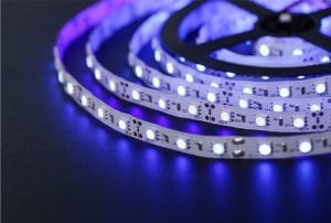 Flexible LED strip lighting in blue colour, ideal for modern electrical lighting solutions from Westline Electricians Perth.