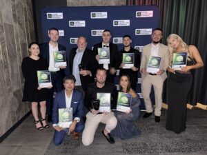 Outstanding Westline Electricians Perth team receiving awards at Master Electricians Australia event.